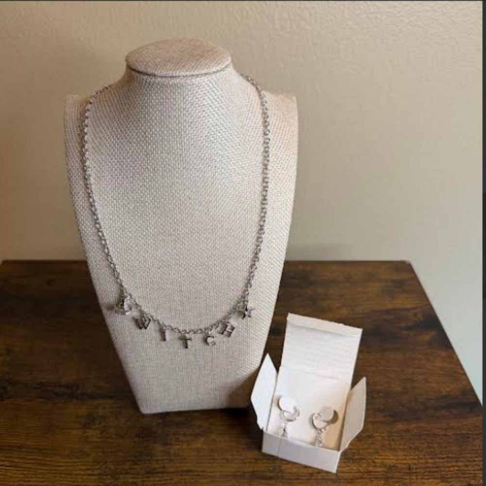 Origami Owl Witchy Silver-Tone Charm Necklace & Witch Hat Earrings Set – New